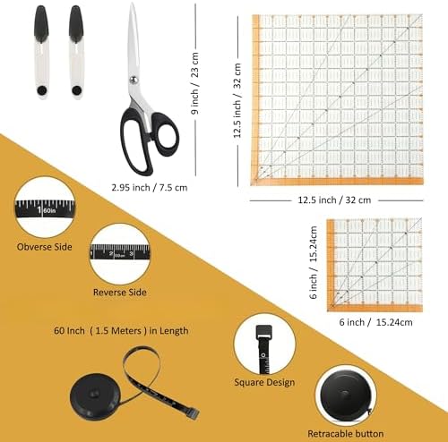 Rotary Cutter Set - 45mm Fabric Cutter with A3 Self-Healing Cutting Mat, 2 Extra Blades, Acrylic Sewing Rulers, Sewing Scissors, Craft Knife - Complete Kit for Sewing, Quilting, Patchwork, Crafting
