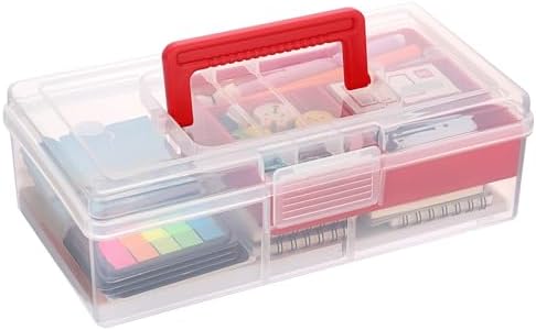 JUXYES Clear Art Craft Supply Storage Bin Sewing Box With Handle Lid