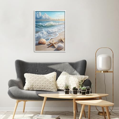 Amaieuin Beach Paint by Numbers with Frame Easel,Paint by Number Adult,Beach Adult Paint by Numbers for Home Wall Art Decor 12x8in