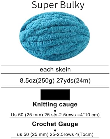 Chunky Yarn for Hand Knitting, No7 Thick Yarn, 250Grams 32Yards, Pack of 4, Perfect for Knitters and Crafters (Lake Blue)