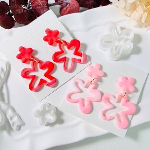 Xaekicr 2PCS Flower Polymer Clay Cutters – Floral Clay Earring Cutters for Spring Jewelry, Cute Clay Tools for Polymer Clay Crafts and DIY Gift Making