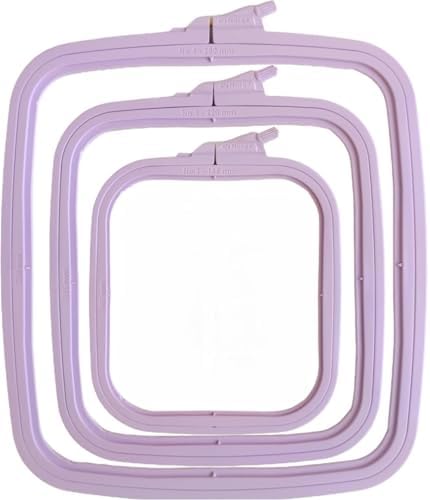 Nurge Square Embroidery Hoop - Plastic Cross Stitch Frame for Needlepoint & Embroidery - Adjustable Craft Hoop - Lilac - Set of 3