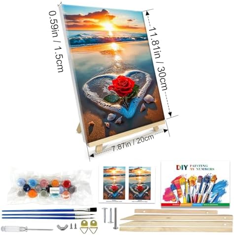 JOOZ Paint by Numbers Kit for Adults with Frame, Beach Sunset Paint by Number with Easel, DIY Beach Rose Oil Painting by Number, Easy Adult Paint by Number Kits on Canvas for Wall Decor 8 x 12 Inch