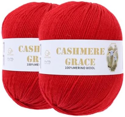 100% Pure Natural Merino Wool Yarn (4ply) - Each Ball 3.5 OZ/Approximately 320 Yards - Hand-Knitting/Crochet/Knitting - Soft and Non-irritating [2 Ball Set] (Red)