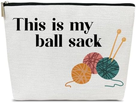 Crochet Makeup Bag for Women, Knitting Gifts for Crochet Lovers Knitters, This is My Ball Sack Cosmetic Bag for Purse, Handmade Gifts