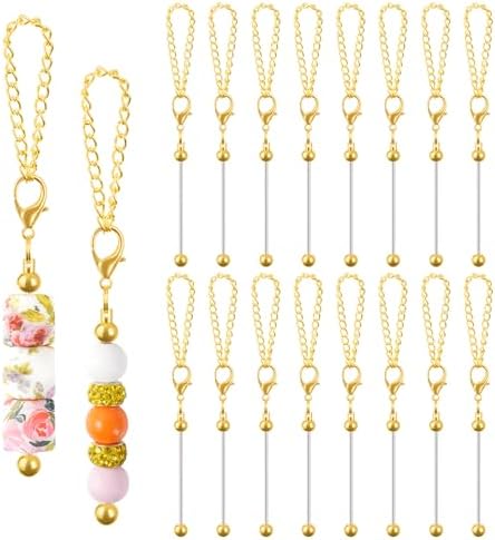 16PCS Beadable Keychain Bar Bulk, Metal Blank Beaded Keychain Bar for Beads DIY Crafts Charms Jewelry Making Supplies