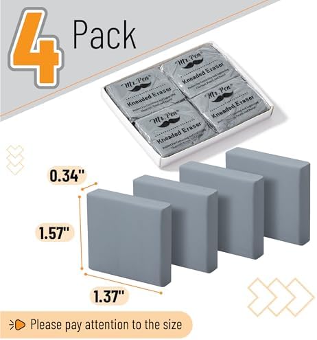 Mr. Pen- Kneaded Erasers, 1.57" x 1.37", 4 Pack, Gray