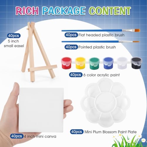 ESRICH 40 Set Mini Canvas Painting Kit, 4x4in Mini Paint Set