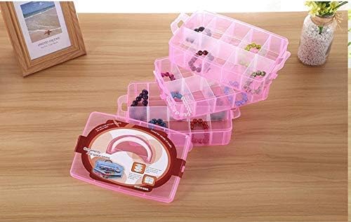 Sooyee Bead Organizer, 3-Tier Craft Storage Container, Pink