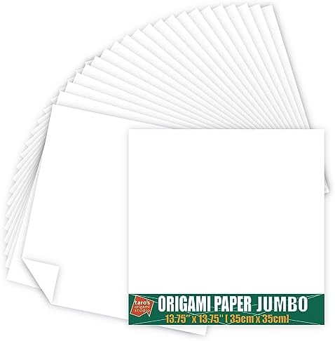 [Taro's Origami Studio] Jumbo 13.75 Inch / 35cm One Sided Single Color (White) 25 Sheets (All Same Color) Square Easy Fold Premium Japanese Paper (Made in Japan)
