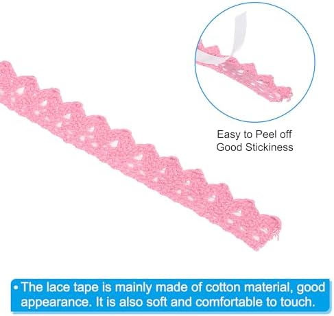 PATIKIL 0.6" Wide 2 Yards Self-Adhesive Lace Tape Lace Ribbon, 3 Pack Cotton Washi Trim Stickers Masking for Craft Scrapbooking DIY Card Making, Dark Pink