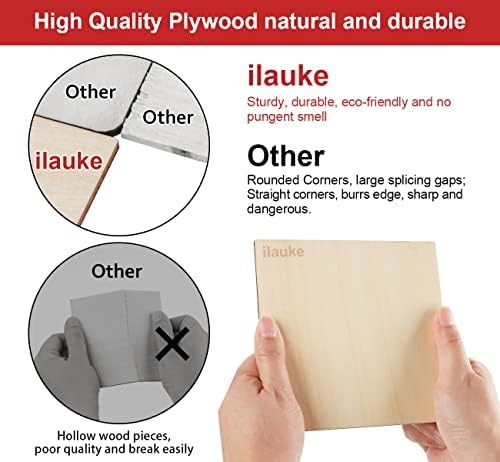 ilauke Wood Squares 4x4 Inch, 50Pcs Unfinished Square Wood Pieces 1/8 Inch