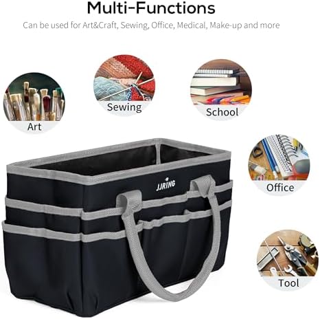 JJRING 600D Nylon Craft & Art Organizer Tote Bag With Pockets, Silver