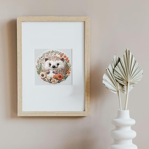 FONNUY Embroidery Kit for Beginners, Cute Hedgehog Stamped Embroidery Patterns Kits for Adults with Hoop, Easy to Follow Sewing Thread Needlework, 8'' Hoop (Tiny Ball)