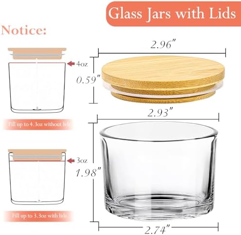 CONNOO 15 Pack 4oz Clear Glass Candle Jars with Airtight Bamboo Lids