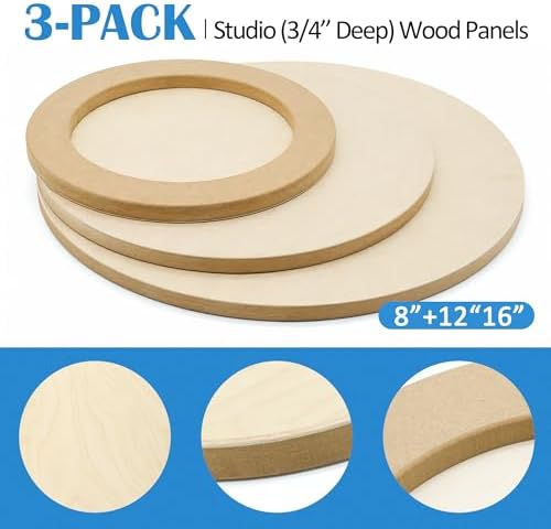 Falling in Art 3 Pack of 8, 12, 16'' Unfinished Round Birch Wood Panels