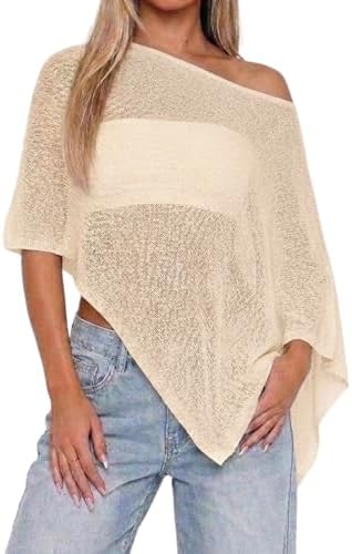 Womens Sheer Poncho Tops Lightweight Knitted Shrug Crochet Mesh Cover Up Summer Beach Shawl