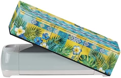 Binienty Dust Cover for Cutting Machine, Tropical Plumeria Pine Needle Leaf Stylish Scrapbooking Die-Cut Machine Cover with 3 Storage Pouch Craft Tool Organizer Holder