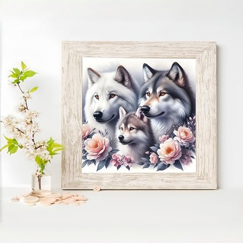 Acelii 5D Diamond Art Kits for Adults Beginners,Wolf Family DIY Full Round Drill Diamond Painting Kits, Paint by Diamonds Dots Gem Art Easy,Home Wall Decor 14X14 Inch