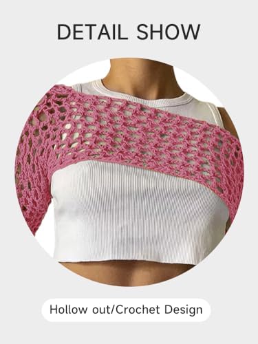 KEOMUD Women Crochet Tops Y2K Hollow Knit Bolero Shrug