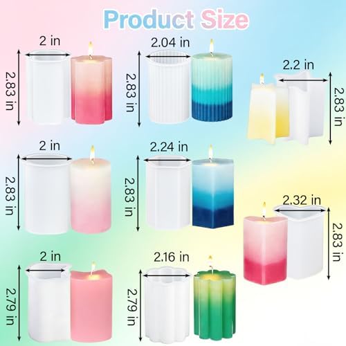 8PCS Silicone Candle Molds Set - Cylinder/Hexagon/Star/Heart/Flower/Cat Head Shapes for DIY Candle Making, Soap, Resin Crafts, Reusable and Easy Release Candle Making Kit with Multiple Shape and Sizes