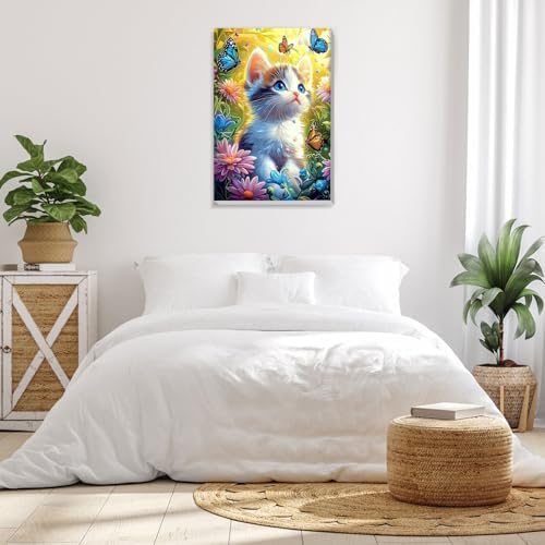 Bowetile Framed Paint by Numbers Cat for Adults Beginners, Adults' Paint-by-Number Cat Kits, Easy Adult Paint by Number Kits on Canvas, Acrylic Animals Number Painting for Home Decor, 8x12in