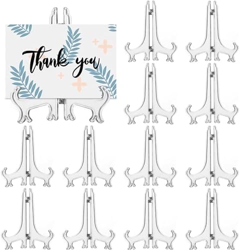 LonlyEagle 12 Pack 3 Inch Clear Plastic Easels or Stand/Plate Holders to Display Pictures or Other Items at Weddings, Plate Stands for Home Decoration, Birthdays, Tables