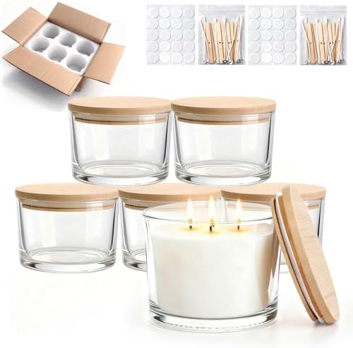 6-Pack 16oz Glass Candle Jars for Making Candles -Clear