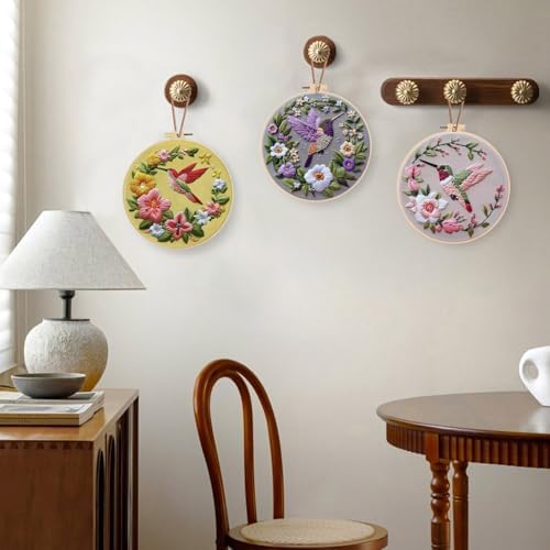LB 3 Pack Hummingbird Flower Embroidery Kit for Beginners Funny Simple Beginner Embroidery Kit for Adults DIY Starter Kit with Embroidery Hoop Colorful Threads Tools Step by Step Instructions