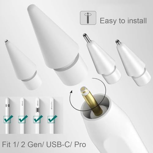 SIXFU Replacement Tips for Apple Pencil, Upgraded No Wear Out Metal Apple Pencil Tips for Apple Pencil Pro/1st/2nd Gen/USB-C Compatible with iPad (8 PCS)