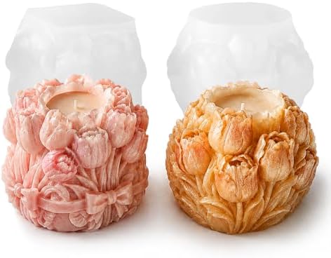 2 PCS 3D Tulip Flower Ball Silicone Candle Molds for Soap Resin Home Decor
