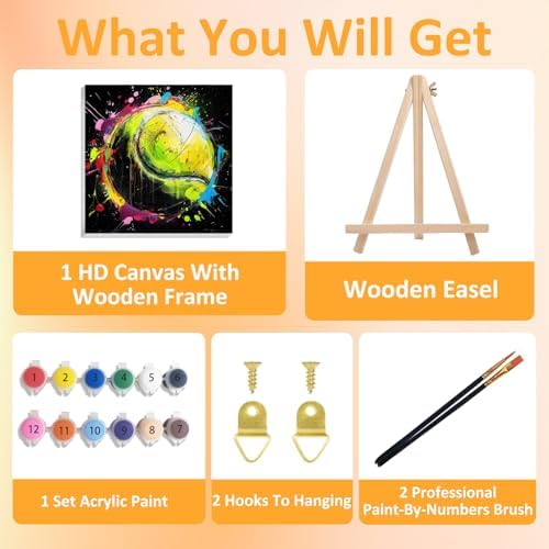 Tennis Paint by Numbers Kit for Kids, 8x8 inch