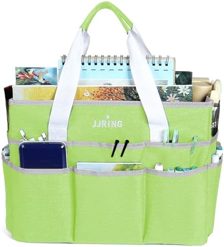 JJRING Craft Organizer Tote Bag Large Art Storage Caddy Cyan | With Multiple Pockets For Sewing, Scrapbooking, School, Medical, And Office Supplies