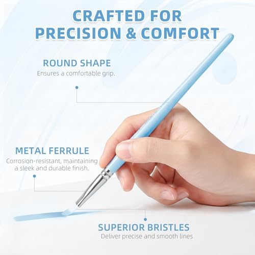 12 Pcs Filbert Professional Artist Watercolor Paint Brush Set, Blue