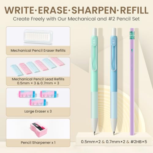 Taja Cute Pencil Case With School Supplies, 39 PCS, Stationery Set, Beige