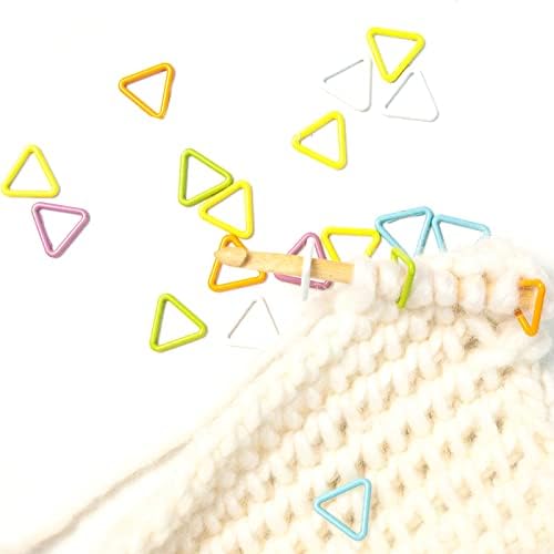 Hilsayum 60PCS Metal Stitch Markers Triangle-Shaped Ring Crochet Markers with Wooden Storage Box Knitting Tool for Sewing Weaving (Multicolored)
