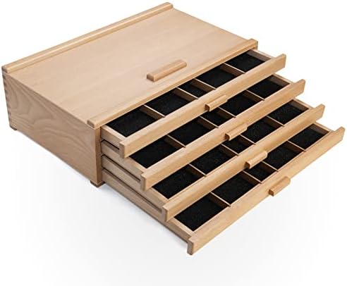 Falling in Art Wooden Pastel Storage Box With 4 Removable Drawers | Artist Supply Storage Box, Portable Organizer Box for Pencils, Markers, Brushes and Painting Tools