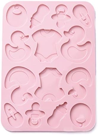 Craftdady Silicone Soap Mold 14 Cavities Baby Nipple Duck Clothes Shaped Mould Trays, 2 Pack for Handmade Craft Biscuit Candy Chocolate