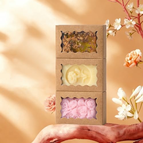 100PCS 3.5x2.36x1.2 inches Brown Soap Boxes with Window - Homemade Soap Packaging, Small Gift Boxes for Bakery, Macarons, Cookies, Candies & Party Favors