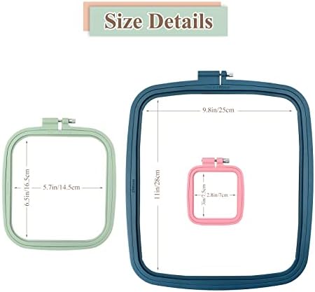 ZOCONE 3Pcs 3 Size Square Embroidery Hoops, ABS Plastic Embroidery Hoops Cross Stitch Hoops Embroidery Frames for Sewing, Needlework, Embroidery Projects (Size-3", 6.5", 11")