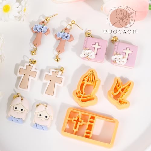 Puocaon Christian Polymer Clay Cutters - 15 Pcs Polymer Clay Cutters for Earrings Jewelry, Bible Books Jesus Cross Pigeon Shape