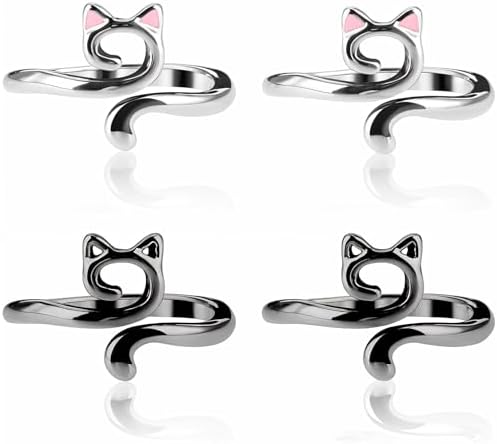 YUXIANLB Knitting Crochet Loop Ring for Fingers Metal Open Yarn Guide Crochet Rings Adjustable Braided Faster Knitting Thimbles Holders Accessories (2Black, 2Silver with Pink)