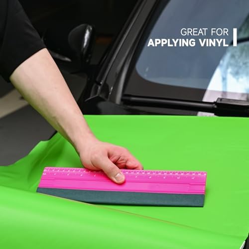 FOSHIO Professional Squeegee for Vinyl, Decals, Sticker Paper, Wallpaper, Window Film, Craft, Suede Felt Squeegee Smoothing Tool with Ruler, Pink (10 inches)