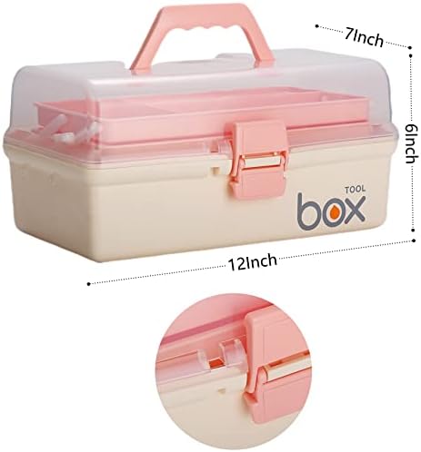 Kinsorcai 12'' Three-Layer Clear Plastic Storage Box/Tool Box, Multipurpose Organizer and Portable Handled Storage Case for Art Craft and Cosmetic (White)