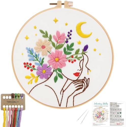 Nuberlic Embroidery Kit for Beginner,Floral Woman Embroidery