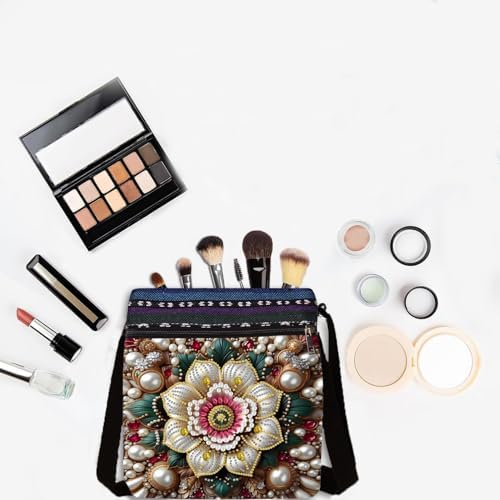 LSQFS DIY Diamond Art Painting Crossbody Bag for Women, Diamond Art Kits for Adults Ethnic Floral Pattern Shoulder Purse with Adjustable Strap & Zipper, Handmade Craft Bag for Shopping Traveling