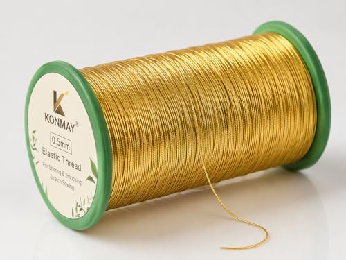 KONMAY 0.5MM Metallic Gold Elastic Sewing Thread(440 Yards)- Stretch Shimmer String for Smocking, Shirring, Gatherring,Ruching&Decorative Garment Sewing