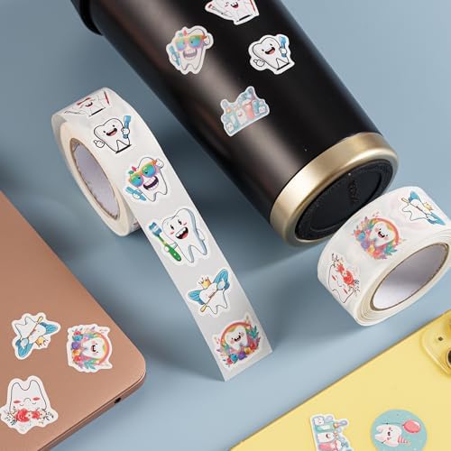 1000PCS Tooth Stickers Roll, 2 Rolls 10 Styles Dental Reward Stickers