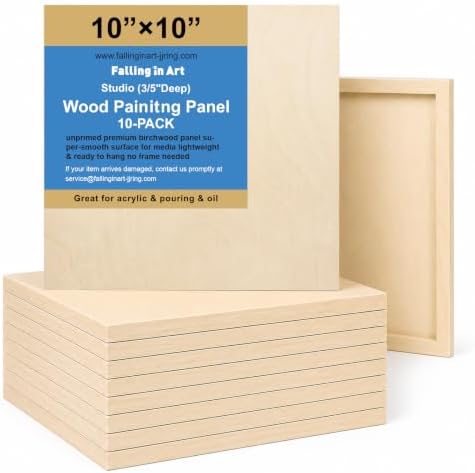 Falling in Art 10 Pack 10x10 Unfinished Birch Wood Panels Kit for Painting