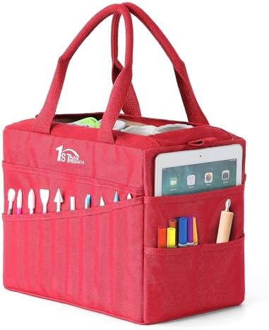 Art Craft Supply & Pottery Bag – 36 Pockets – Detachable Shoulder Strap - Handles – Removable Padded Divider - Washable – Tools, Knitting, Crochet, Yarn, Sewing, Scrapbooking, Clay, Tote